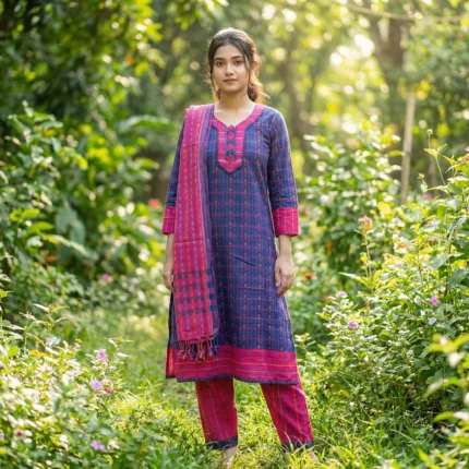 Navy Blue and Pink Monipuri Salwar Kameez