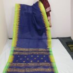Handwoven Manipuri Saree | Navy Blue & Lime Green | Bilasini