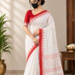 traditional red and white pure cotton Manipuri saree
