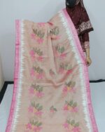 Handwoven Peach-Rose Cotton Manipuri Saree with Lotus Motifs - Image 3