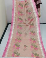 Handwoven Peach-Rose Cotton Manipuri Saree with Lotus Motifs
