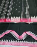Black Cotton Manipuri Saree with Pink & Silver Moirang Border - Image 2